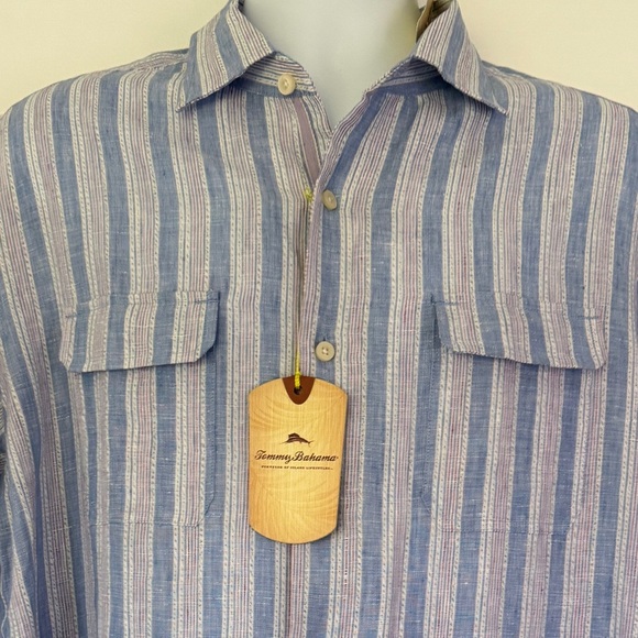 NWT Tommy Bahama BELIZE ME STRIPE Long Sleeve Linen Shirt – Size Medium - Picture 7 of 11